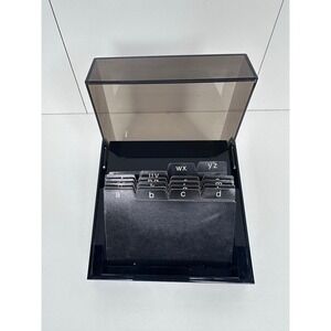 Vintage 1977 Eldon Black Smoked Acrylic Card File Box A-Z Tabs USA Made